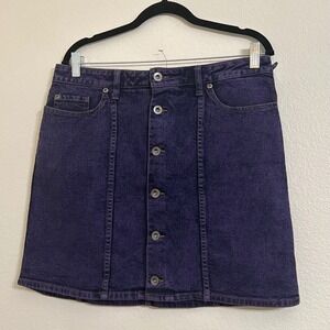 Hot Topic Denim Skirt Womens 10 Purple Whimsygoth Button Front Mini Skirt